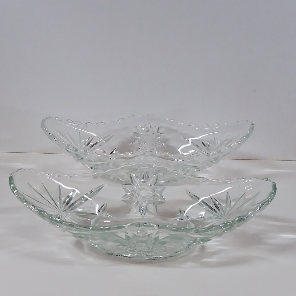 2 Vintage Anchor Hocking Star of David Gondola Relish Banana Split Dishes